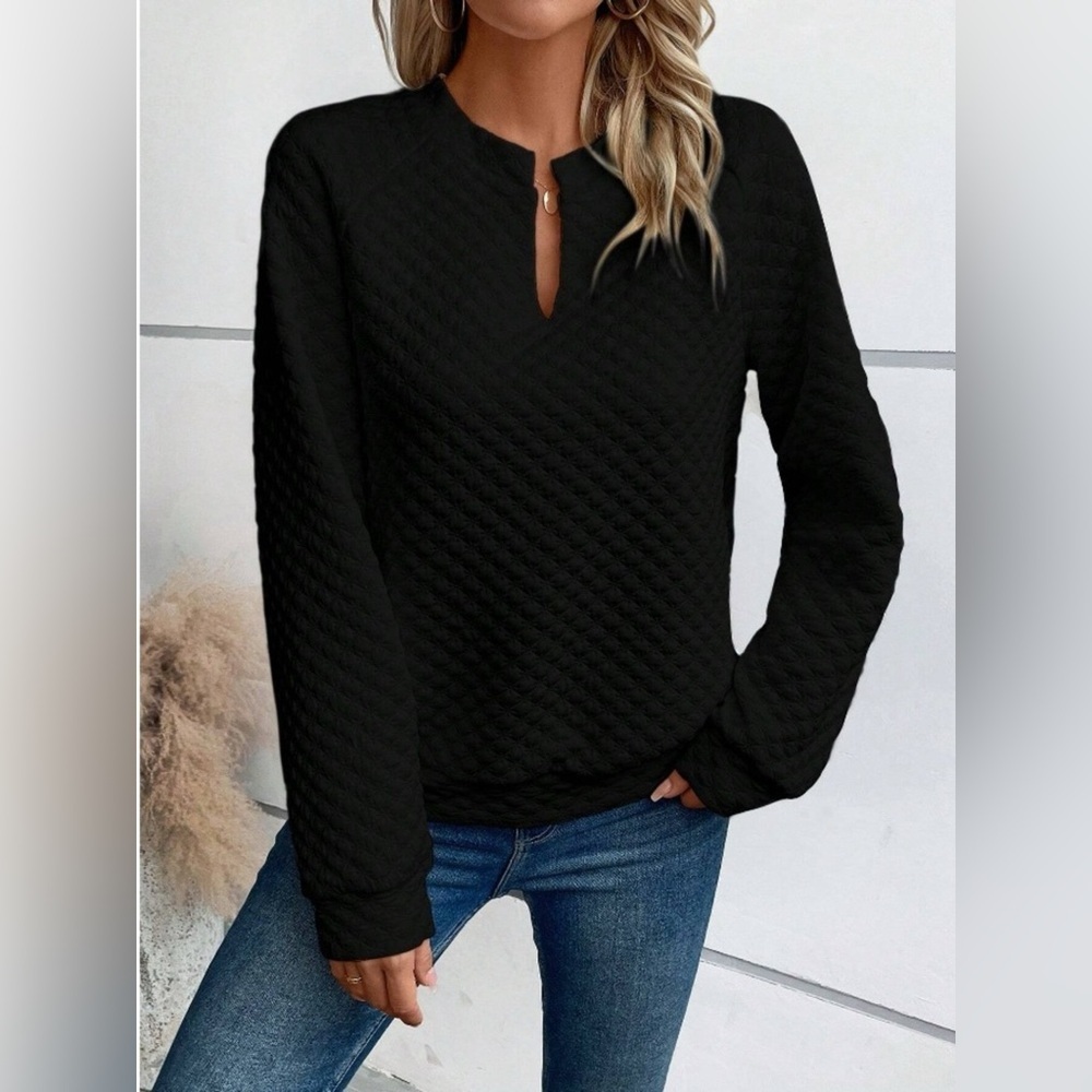 Textured Notched Raglan Sleeve Sweatshirt - Picture 8 of 9